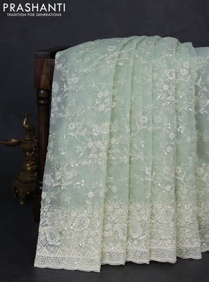 Organza Saree pista green with allover embroidery work