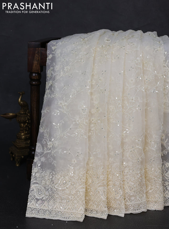 Organza Saree off white with allover embroidery work