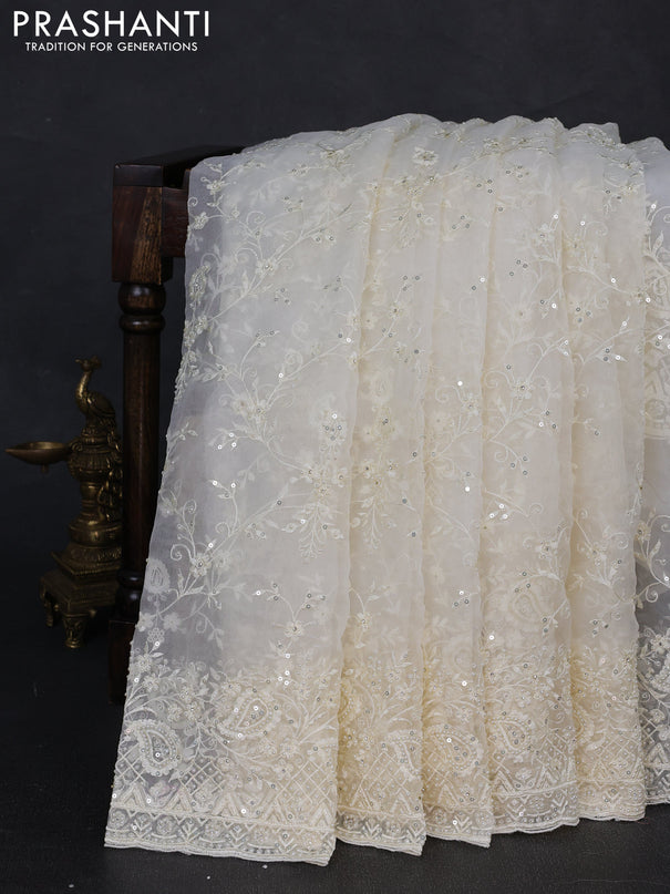 Organza Saree off white with allover embroidery work
