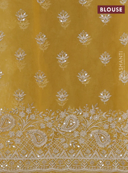 Organza Saree yellow with allover embroidery work