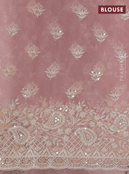 Organza Saree peach shade with allover embroidery work