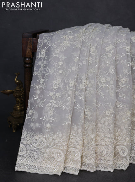 Organza Saree off white with allover embroidery work