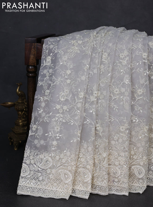 Organza Saree off white with allover embroidery work