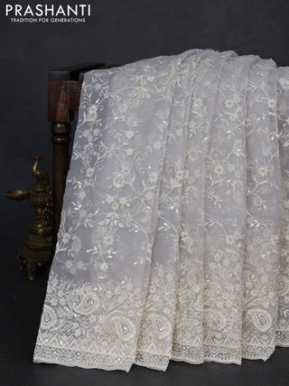 Organza Saree off white with allover embroidery work