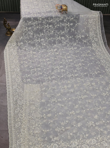 Organza Saree off white with allover embroidery work