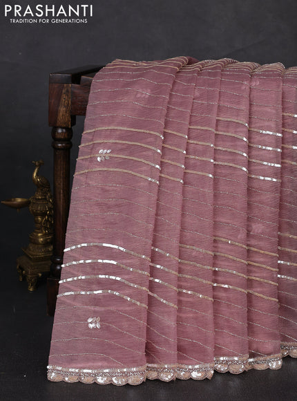 Crush tissue silk saree pastel pink with allover sequin embroidery work
