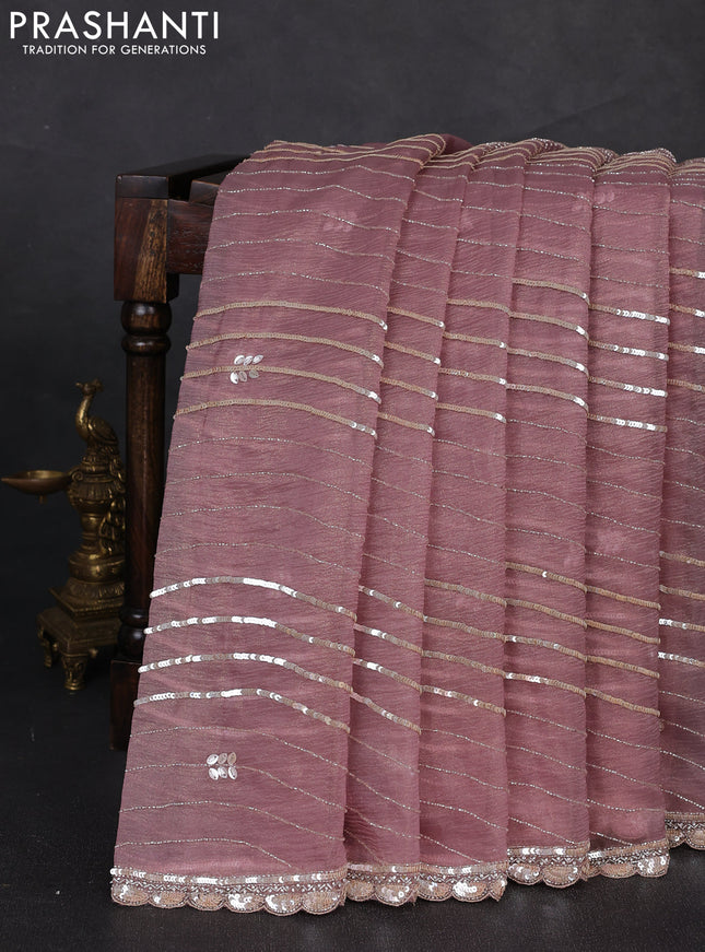 Crush tissue silk saree pastel pink with allover sequin embroidery work