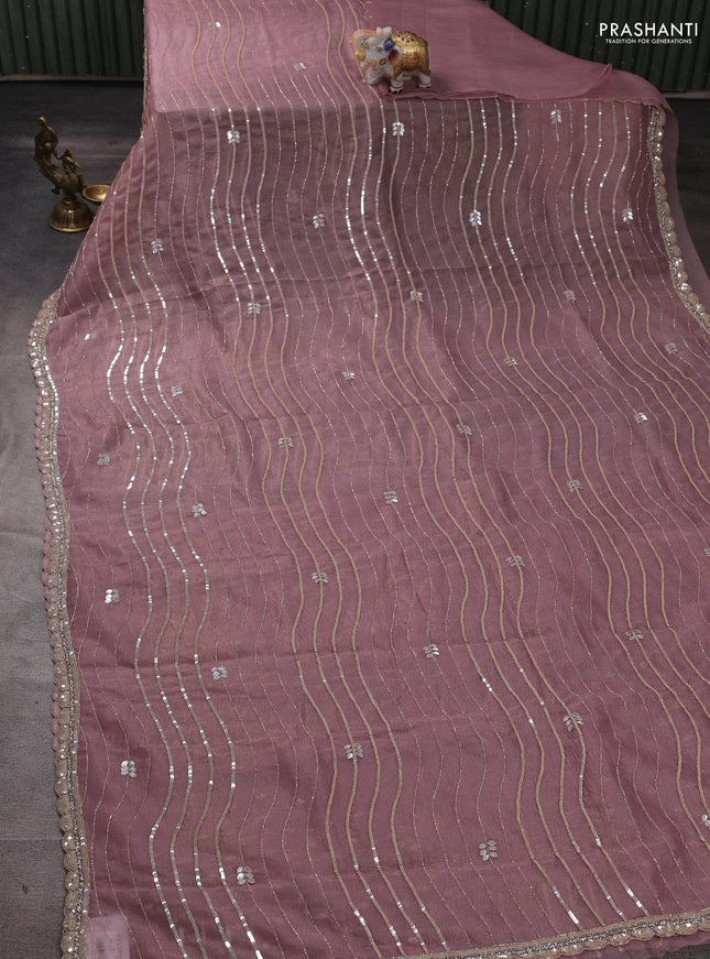 Crush tissue silk saree pastel pink with allover sequin embroidery work