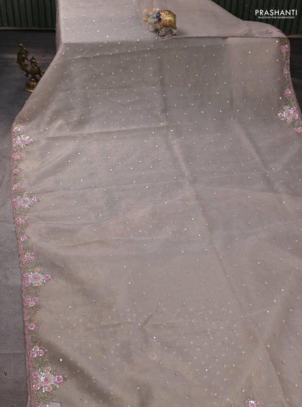 Crush tissue silk saree beige with cut beads & sequin embroidery work