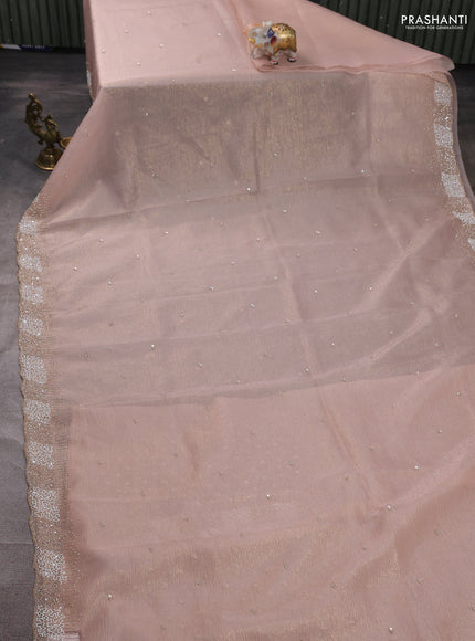 Crush tissue silk saree mild peach with cut beaded embroidery work