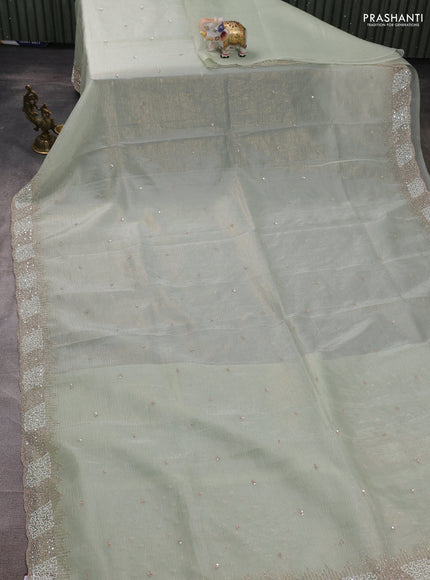 Crush tissue silk saree pista green with cut beaded embroidery work