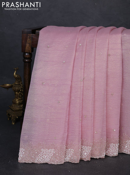 Crush tissue silk saree pastel pink with cut beaded embroidery work