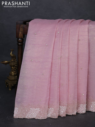 Crush tissue silk saree pastel pink with cut beaded embroidery work