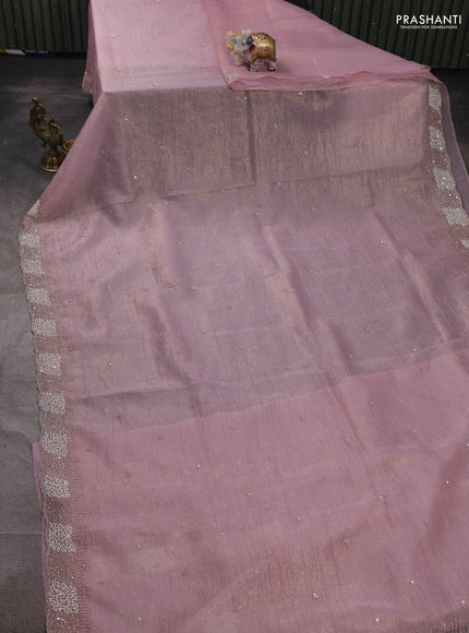 Crush tissue silk saree pastel pink with cut beaded embroidery work