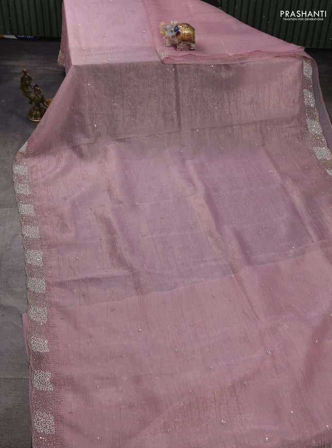 Crush tissue silk saree pastel pink with cut beaded embroidery work