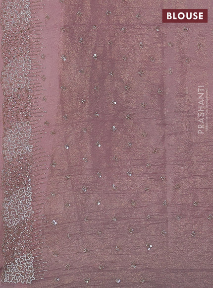 Crush tissue silk saree pastel pink with cut beaded embroidery work