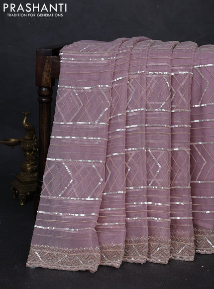 Organza saree pastel pink with allover cut beads & sequin embroidery work