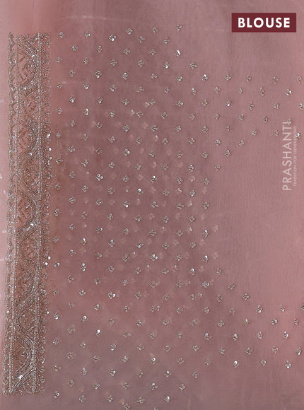 Organza saree mild peach with allover cut beads & sequin embroidery work