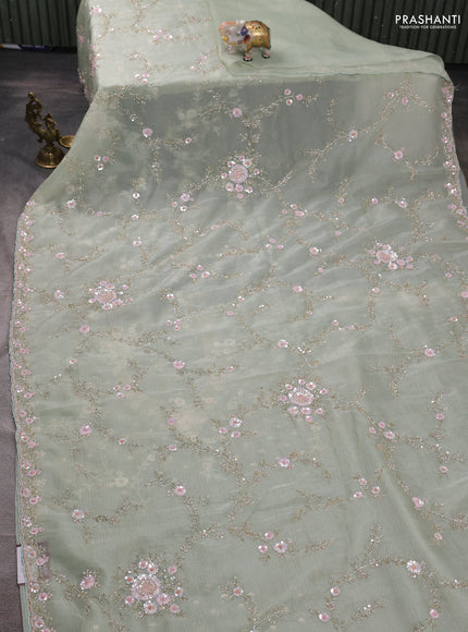 Crush tissue silk saree pista green with allover sequin embroidery work