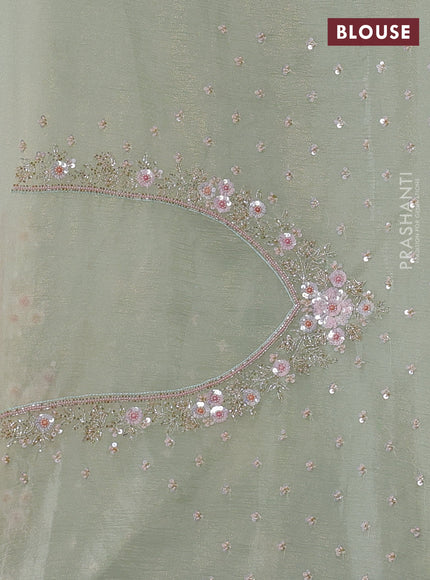 Crush tissue silk saree pista green with allover sequin embroidery work