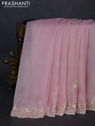 Crush tissue silk saree light pink with cut beads & sequin embroidery work