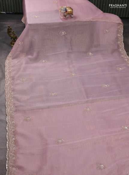 Crush tissue silk saree light pink with cut beads & sequin embroidery work