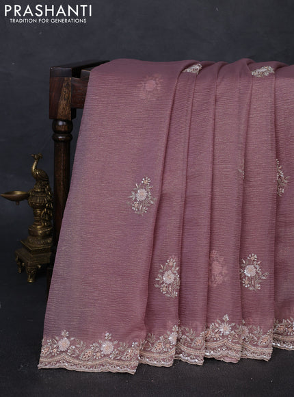 Crush tissue silk saree pastel purple with cut beads & sequin embroidery work