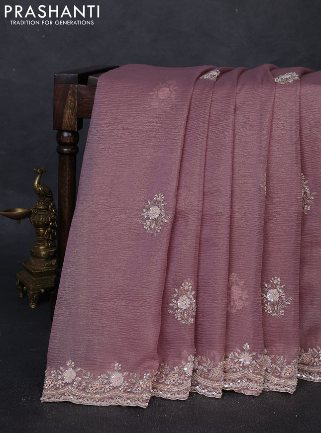 Crush tissue silk saree pastel purple with cut beads & sequin embroidery work