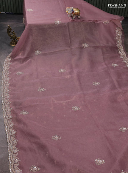 Crush tissue silk saree pastel purple with cut beads & sequin embroidery work