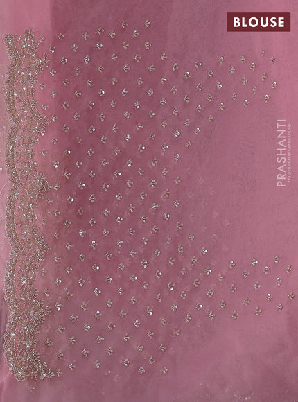 Crush tissue silk saree pastel pink with allover cut beads & sequin embroidery work
