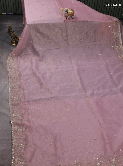 Crush tissue silk saree pastel pink with cut beads & sequin embroidery work