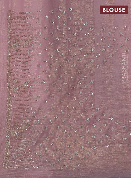 Crush tissue silk saree pastel pink with cut beads & sequin embroidery work