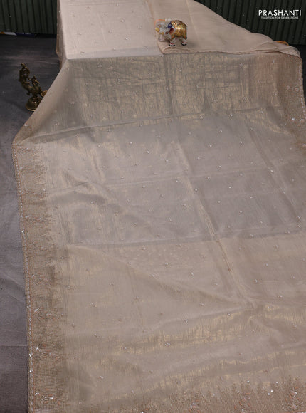 Crush tissue silk saree beige with cut beads & sequin embroidery work