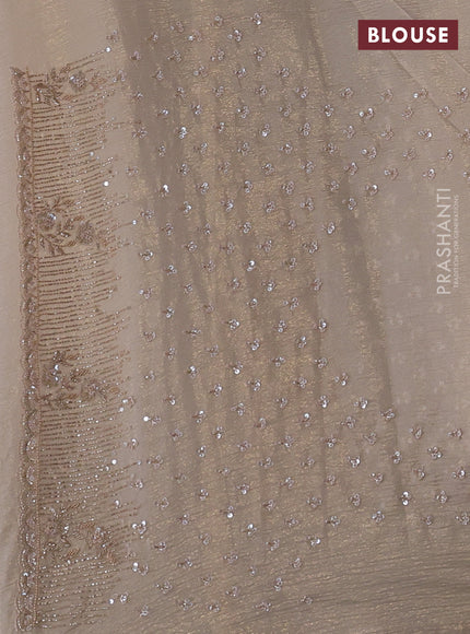 Crush tissue silk saree beige with cut beads & sequin embroidery work