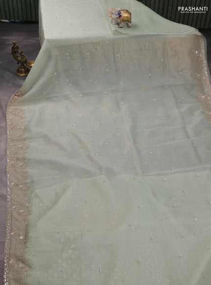 Crush tissue silk saree pista green with cut beads & sequin embroidery work