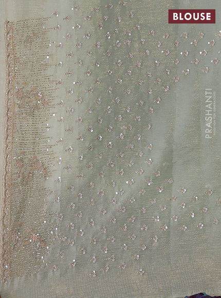 Crush tissue silk saree pista green with cut beads & sequin embroidery work