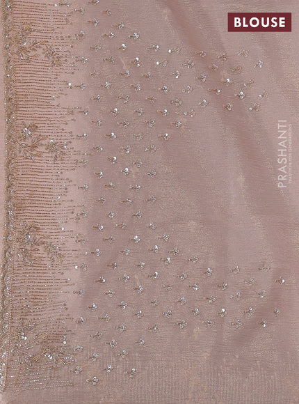 Crush tissue silk saree mild peach with cut beads & sequin embroidery work
