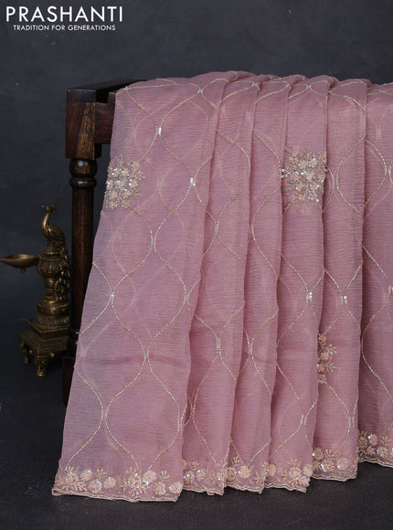 Crush tissue silk saree pastel pink with allover sequin embroidery work