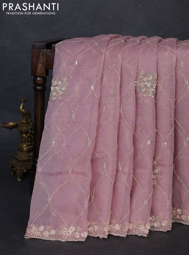 Crush tissue silk saree pastel pink with allover sequin embroidery work