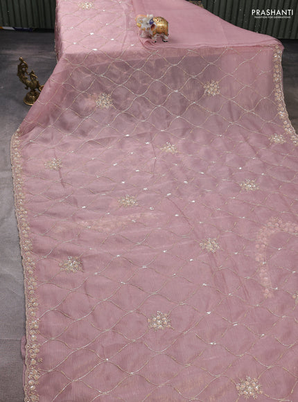 Crush tissue silk saree pastel pink with allover sequin embroidery work