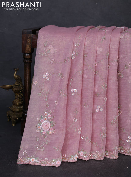 Crush tissue silk saree mild peach with allover sequin embroidery work