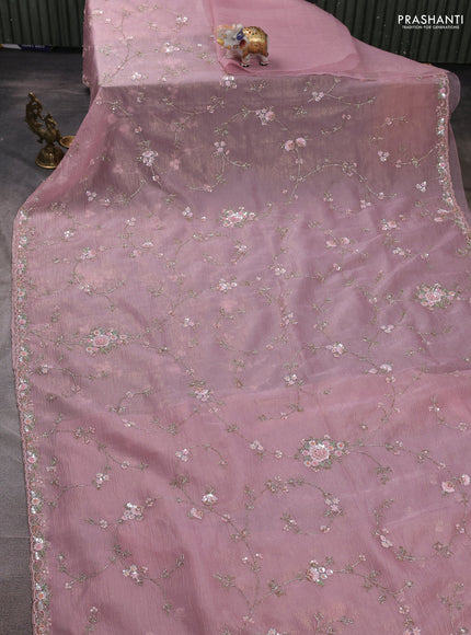 Crush tissue silk saree mild peach with allover sequin embroidery work
