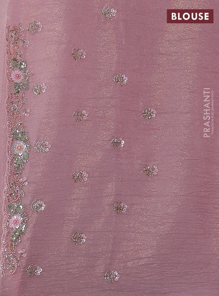 Crush tissue silk saree mild peach with allover sequin embroidery work
