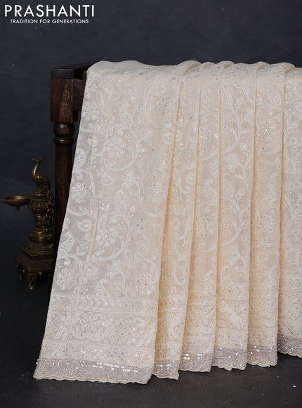 Georgeette saree cream with allover cut beads & sequin embroidery work