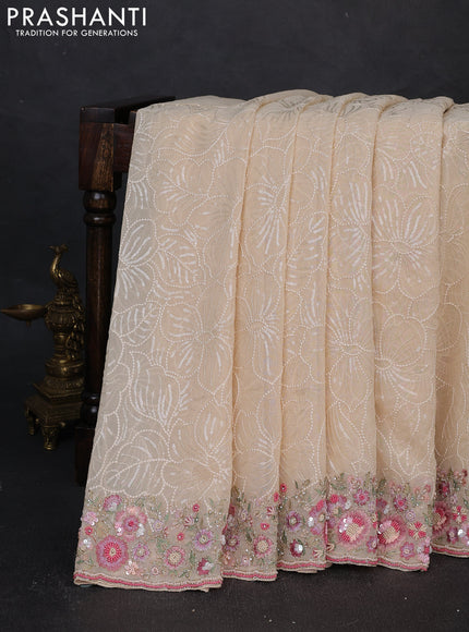 Crush tissue silk saree beige with allover sequin work