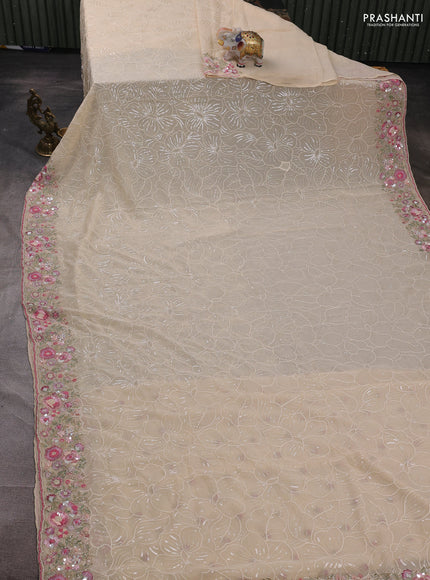 Crush tissue silk saree beige with allover sequin work
