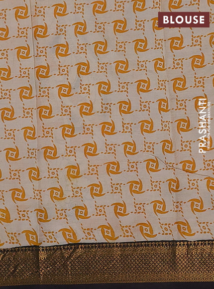 Kalamkari semi silk saree beige and black with allover pichwai prints and mangalgiri border