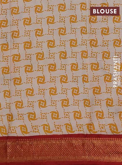 Kalamkari semi silk saree beige and rust shade with allover pichwai prints and mangalgiri border