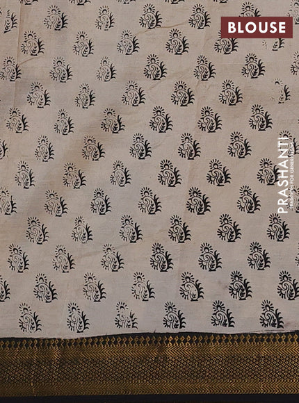 Kalamkari semi silk saree blue and black with allover butta prints and mangalgiri border