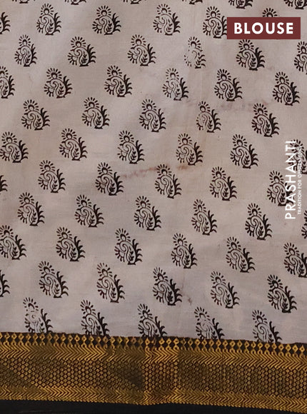 Kalamkari semi silk saree beige and black with allover prints and mangalgiri border